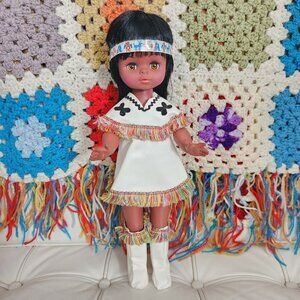 Vintage Regal Native American Doll Faux Doeskin Outfit Fringed Edges Sleepy Eyes